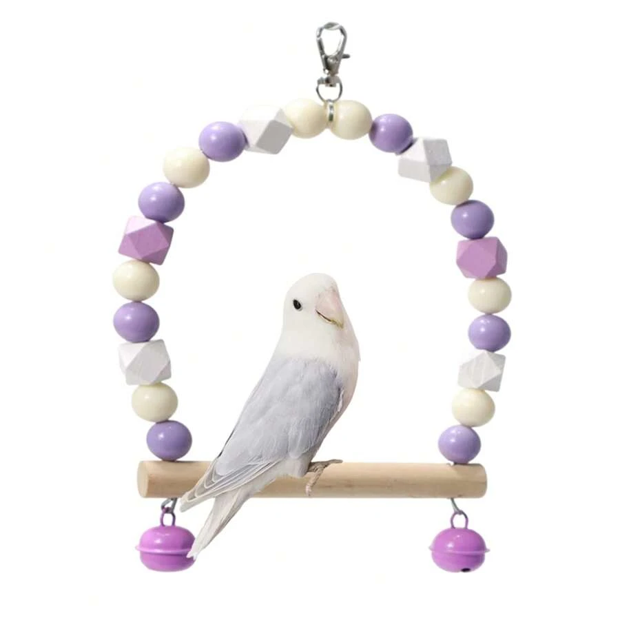 Picture of Wooden Bird Swing For Cockatiels Parrot Perch Hanging Toys Parakeets ...