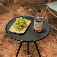 1組木紋色戶外鋁合金摺疊小圓桌,可攜式並可調節高度黑色桌子,用於露營野餐,極輕的咖啡桌 - 木紋色 - 查看 9