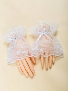 1 双女士蕾丝手套，性感短款蕾丝半指蕾丝边防晒驾驶骑行新娘手套，春夏 - 半指手套 - 查看 6