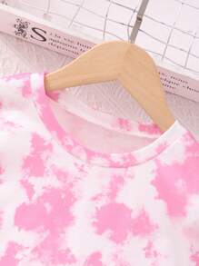 Tween Girl Tie-Dye Round Neck Short Sleeve Top And Shorts Set