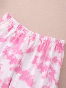 Tween Girl Tie-Dye Round Neck Short Sleeve Top And Shorts Set