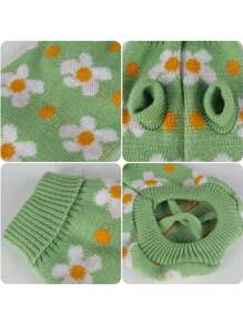 1pc Autumn And Winter New Cute Floral Pet Green Sweater, Cat Clothing, Pet Clothing, Dog Sweater - Green - View 10