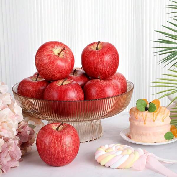 1/6pcs Fake Fruit Artificial Apples, Decorative Fruit Lifelike Faux Apples Realistic Fruits Apple Decorations For Kitchen, Realistic Fake Fruits Party Props Home Decor