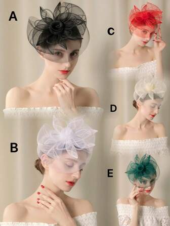 1 件女士花朵面纱网状手工头饰，适用于新娘帽茶会生日赛马帽，带头饰优雅头饰发带发箍