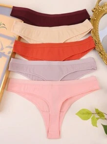 5 Piezas/set De Tangas Sexis De Color Sólido Para Mujeres - Multicolor - Ver 3