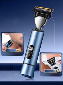 多功能可水洗刮鬍刀,男士手動和電動刮鬍刀 - 藍色 - 查看 1