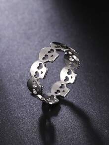 1個不鏽鋼中空新月形、心形、骷髏頭戒指,適用於女性,適合庞克派對 - 骷髏頭 - 查看 18