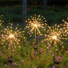 120 個 Led 太陽能花園燈戶外裝飾太陽能煙火燈、串燈太陽能燈戶外適用於道路庭院派對婚禮露台走道 8 種模式！戶外裝飾太陽能煙火燈,功能太陽能星爆燈防水適用於道路花園裝飾 - 暖白 - 查看 8
