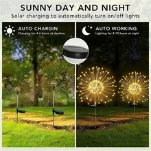 120 個 Led 太陽能花園燈戶外裝飾太陽能煙火燈、串燈太陽能燈戶外適用於道路庭院派對婚禮露台走道 8 種模式！戶外裝飾太陽能煙火燈,功能太陽能星爆燈防水適用於道路花園裝飾 - 暖白 - 查看 4