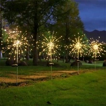 120 個 Led 太陽能花園燈戶外裝飾太陽能煙火燈、串燈太陽能燈戶外適用於道路庭院派對婚禮露台走道 8 種模式！戶外裝飾太陽能煙火燈,功能太陽能星爆燈防水適用於道路花園裝飾 - 暖白 - 查看 6