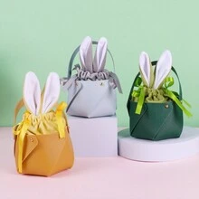 1 Peça Bolsa De Mão Em Forma De Cesta Com Orelhas De Coelho Da Páscoa Para Embalagem De Presente De Festa Ou Porta-ovos De Doces - Multicolorido - Ver 4
