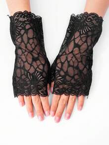 1 đôi Mùa xuân/Mùa hè Của phụ nữ Ren Găng tay , Gợi cảm Ngắn Ren Găng tay cụt ngón Với Hoa Cạnh , Chống nắng Đối với - găng tay nửa ngón - Xem 3