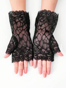 1 đôi Mùa xuân/Mùa hè Của phụ nữ Ren Găng tay , Gợi cảm Ngắn Ren Găng tay cụt ngón Với Hoa Cạnh , Chống nắng Đối với - găng tay nửa ngón - Xem 4