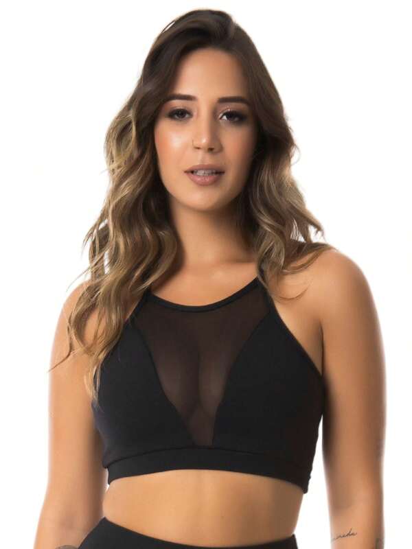 Top Tule Liso Preto Sem Bojo Roupas De Academia Feminina Sutiãs Esportivos