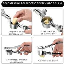 Prensa de Ajo, Exprimidor Manual de Ajos en Acero Inoxidable, para Cocina en el Hogar - Plateado - Ver 3