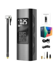 Có thể mang đi 6000mAh Type-C Giao diện Điện lực Bơm hơi Ô tô , Không dây Màn hình kỹ thuật số Lốp xe Máy bơm hơi có đèn LED Và Sos Cứu hộ Đèn Đối với ô tô - màu đen - Xem 1