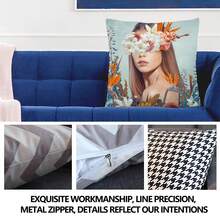 1 件聚酯纖維 45*45 公分/17.7*17.7 吋花卉美麗圖案數位印花裝飾枕套適合客廳、臥室、沙發。隱形拉鍊,方形,不含枕芯