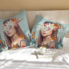 1 件聚酯纖維 45*45 公分/17.7*17.7 吋花卉美麗圖案數位印花裝飾枕套適合客廳、臥室、沙發。隱形拉鍊,方形,不含枕芯