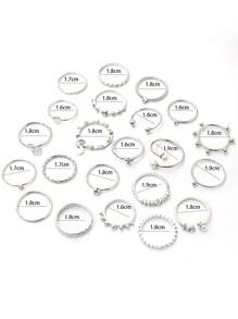 Set Di 22 Anelli Alla Moda, Eleganti Anelli Geometrici Decorati Con Perle Di Plastica E Strass, Perfetti Per L'uso Quotidiano Delle Donne