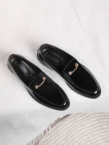 男士低幫樂福鞋,滑步駕車鞋,尖頭和亮皮革商務正式鞋 - 黑色 - 查看 6