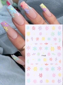 2pcs Flower Nail Stickers Decals Simple Pink Blue Colorful Flowers 3D Nail Art Adhesive Sliders Decorations Manicure DIY - Multicolor - View 2