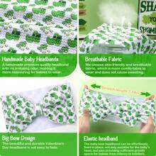 Oaoleer 3PCS Patricks Day Baby Girl Headbands, Shamrock Printed Bows Wide Headbands Handmade Elastic Green Clover Newborn Bows Hairbands For Baby Girls Newborn Infant Toddlers St Patricks Party - Băng Đô 02 - Xem 7