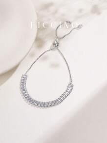 FICCINO 鍍金寬方晶鋯石網球手鍊,帶流蘇,可調式抽繩,適合日常佩戴和所有場合,女士手鍊 - 寬版網球手鍊 - 查看 13