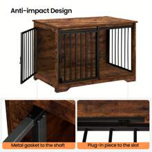 HaluPeit Dog Cage Furniture, Dog Box, 2 Doors, Modern Dog House For Small/Medium/Large Dogs Up To 100 Kg, Side Table, Dog House For Home, 60 X 100 X 68 Cm - 鏽棕色 - 查看 4