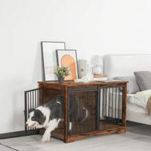 HaluPeit Dog Cage Furniture, Dog Box, 2 Doors, Modern Dog House For Small/Medium/Large Dogs Up To 100 Kg, Side Table, Dog House For Home, 60 X 100 X 68 Cm - 鏽棕色 - 查看 3