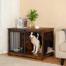 HaluPeit Dog Cage Furniture, Dog Box, 2 Doors, Modern Dog House For Small/Medium/Large Dogs Up To 100 Kg, Side Table, Dog House For Home, 60 X 100 X 68 Cm - 鏽棕色 - 查看 2