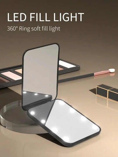 Pocket Mirror, 1X/2X Magnification LED Compact Travel Makeup Mirror With Light For Purse, 2-Sided, Portable, Folding, Handheld, Small Lighted Mirror For Gift  Cute Portable Led Lighted Magnifying Travel Makeup Mirror 1X/2X Magnification Folding Dual Sided Compact Handheld Illuminated Mirror For Home Tabletop Decoration, Bathroom, Dresser Vanity & Countertop Bedroom Travel Dormitory Mirror Women GiftCountertop Bedroom Travel Dormitory Mirror Women Gift
