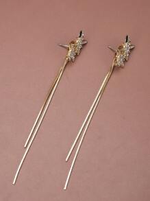 1對女士星星鑽石&流蘇耳環,日常生活和派對的百搭配飾 - 銀色 - 查看 9