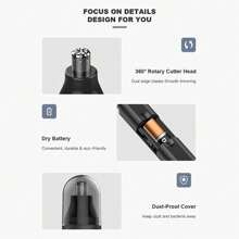 升级版电池供电修剪器，适用于耳毛、鼻毛和面部毛发，具有 Ipx5 防水功能，双刃刀片，易于清洁，黑色 - 黑色 - 查看 7