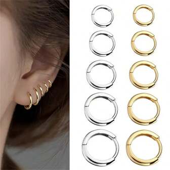 2Pcs Fashion Simplicity 316L Stainless Steel Small Hoop Earrings For Women Men, Cartilage Tragus Conch Forward Helix Ear Piercing Jewelry Suitable For Daily Banquets And Parties Wearing