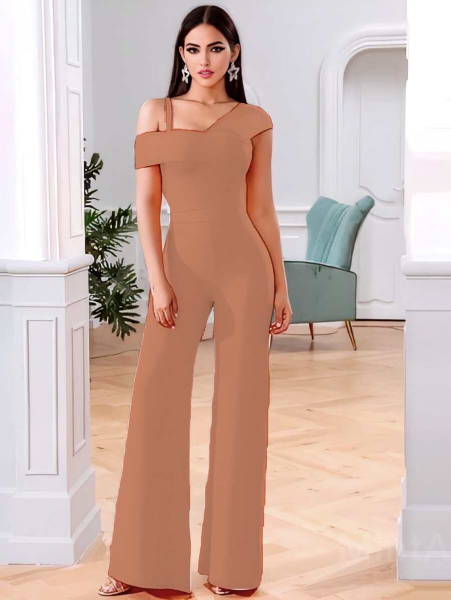Fashion Fitted Asymmetrical Palazzo - Brown - View 1