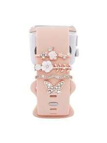 4 Stück Dekorative Ringe Für Uhrenarmbänder, Plattiert Mit Blumen- Und Schmetterlingsdesign, Kompatibel Mit Apple/samsung/huawei-uhrenarmbändern (uhr Und Armband Nicht Im Lieferumfang Enthalten).