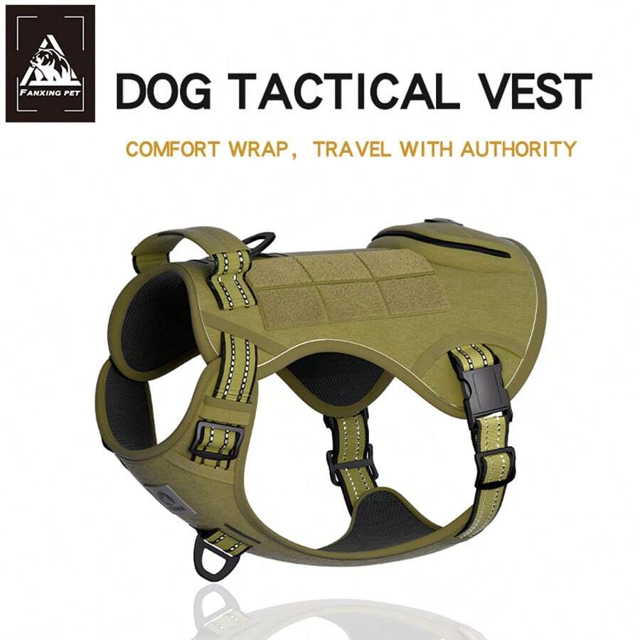 Dog Clothes Tactical Vest For Medium To Large Dogs, With Chest & Back Strap And Leash, Vest Style Harness 1pc - Khaki - View 1