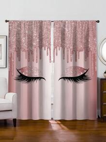 2 Pièces Nouvelle Arrivée Rideau Décoratif Dans Un Style De Cil Mode À Couleur Multiple Avec Poche De Tige, Parfait Pour Le Salon Et La Chambre À Coucher