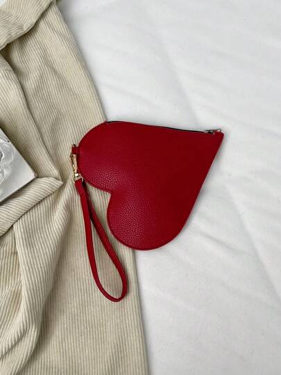 حقيبة معصم بشكل قلب بلون أحادي بسيطة وأنيقة، هدية عيد الحب المثالية للسيدات، أفضل اختيار لهدايا عيد الحب، حقيبة قلب عصرية، تناسب بشكل مثالي مع فستان عيد الحب