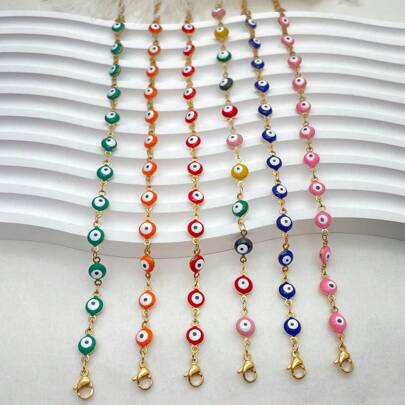 6pcs/Set Fashionable Colorful Eyes & Shiny Titanium Steel Bracelet, Perfect As Daily Accessory And Festival Gift For Friends