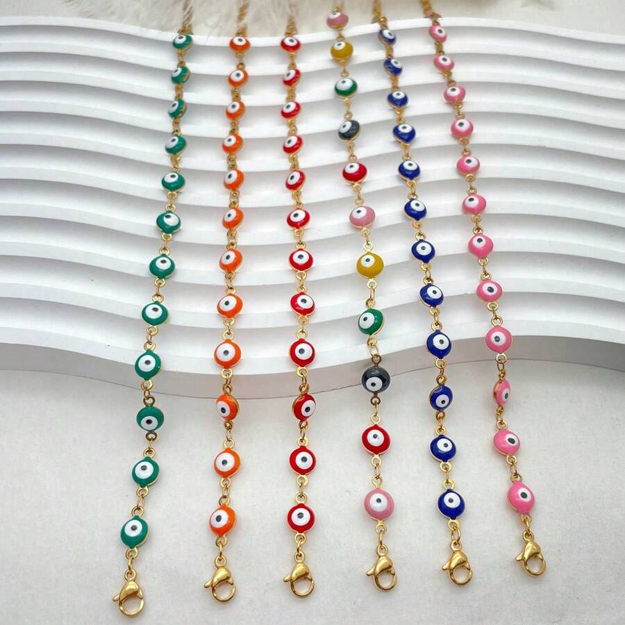6 cái/bộ Đúng mốt Đầy màu sắc Mắt & Sáng bóng Thép Titan Vòng tay , Hoàn hảo Như Hằng ngày Phụ kiện Và Quà tặng lễ hội Đối với Bạn - Vàng - Xem 1