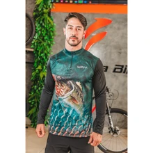 Camisa de Pesca Masculina Camiseta Manga Longa Proteçao UV Esporte Brasil Black Bass - Verde - Visão 3