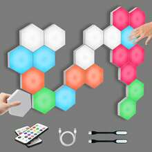Lighting Hexagon Lights, Touch-Sensitive Hexagon Wall Lights, Hexagon Lights For Wall Led With Remote And USB Power Supply, Spliceable LED Light Wall Panels Gift For Kids, Adults(6 Packs) - 白色 - 查看 2
