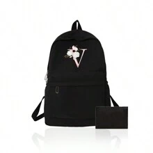 1 Set, A Black Printed Backpack And A Black Small Bag, Makeup Bag, Travel Storage Bag, Solid Color Cosmetics Wallet, Large Capacity Travel Makeup Bag: Very Suitable For Outdoor Beauty! Suitable For Weddings, Birthdays, Beaches, And Holidays, It Is The Best Gift For Family And Friends. This Is A Large Bag, Suitable For Students, Returning To School, And As A Gift For Teachers. It Is A Portable Leisure Storage Handbag, A Multifunctional Shopping Bag With A Novel Design And Large Capacity, Making It An Ideal Choice For Shopping - Black - View 18