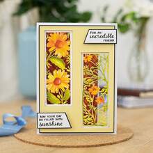 1片長方形中空向日葵背景金屬碳鋼紙藝凸版壓花模切模,適用於diy賀卡製作相簿手工切割模具 - 銀色C - 查看 5