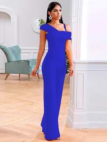 Fashion Fitted Asymmetrical Palazzo - Royal Blue - View 3