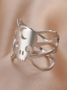 1個不鏽鋼中空新月形、心形、骷髏頭戒指,適用於女性,適合庞克派對 - 骷髏頭 - 查看 15