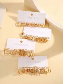 48入組女孩珍珠圓形和心形耳環套裝 - 金黃色 - 查看 4