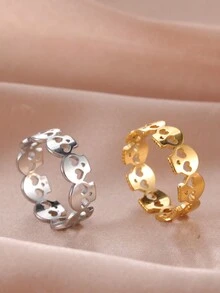 1個不鏽鋼中空新月形、心形、骷髏頭戒指,適用於女性,適合庞克派對 - 骷髏頭 - 查看 4