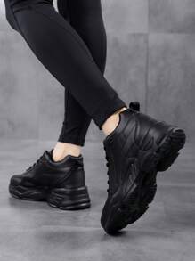 女款中筒厚底運動鞋,春季新品,防滑女士厚底休閒鞋,時尚百搭 - 黑色 - 查看 4